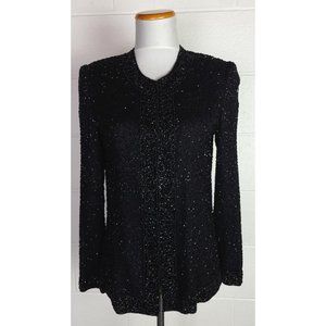 Laurence Kazar Black Beaded Silk Evening Jacket Blouse Small‎